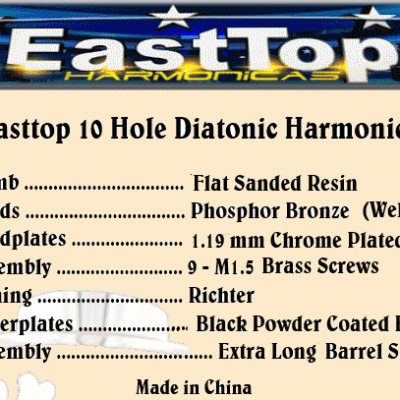Easttop 10 Hole Blues Pro Harmonica with Welded Reeds T008S Key of F image 2