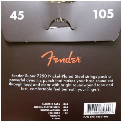 Fender 7250M Nickel Plated Steel Long Scale Bass Guitar Strings, Medium 45-105 image 2