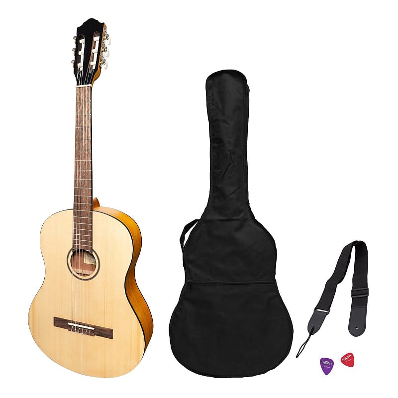 Martinez 'Slim Jim' Full Size Student Classical Guitar Pack with Built In Tuner (Spruce/Koa) image 1
