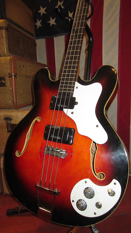Vintage 1966 Mosrite Celebrity Hollowbody Bass Short Scale Sunburst image 1