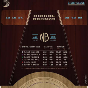 D'Addario Nickel Bronze Acoustic Guitar Strings, Light, NB1253 image 3