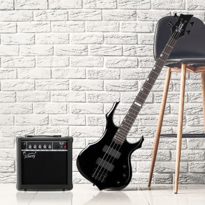 Glarry Full Size 4 String Burning Fire Enclosed H-H Pickup Electric Bass Guitar with 20W Amplifier Bag Strap Connector Wrench Tool 2020s - Black image 22