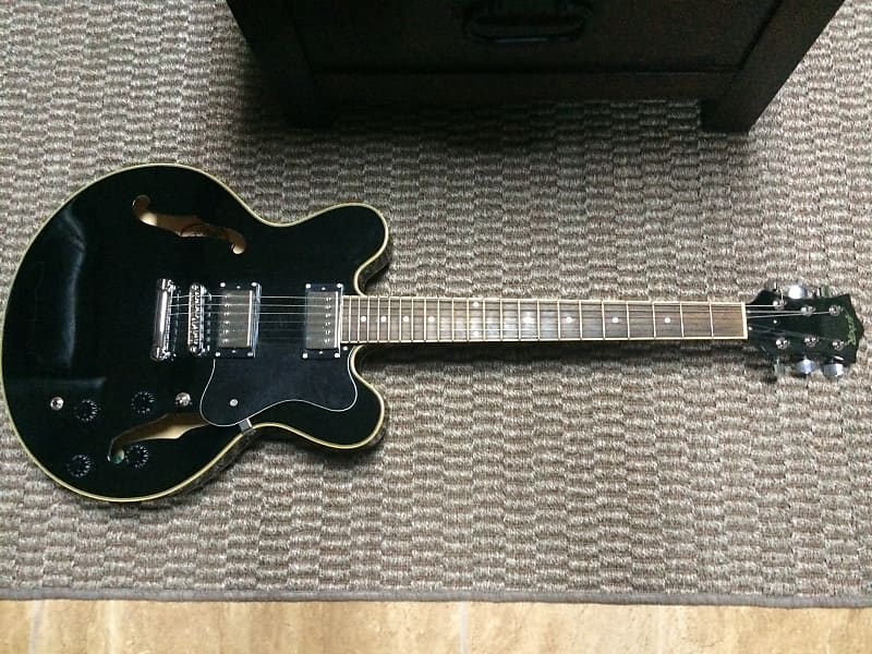 Arbor AJ135 Black w/Cream binding SemiHollow body Guitar w/ Reverb