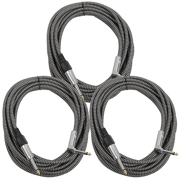 Seismic Audio SAGCRBS-18-3PK Straight to Right-Angle 1/4" TS Woven Cloth Guitar/Instrument Cables - 18" (3-Pack) image 1