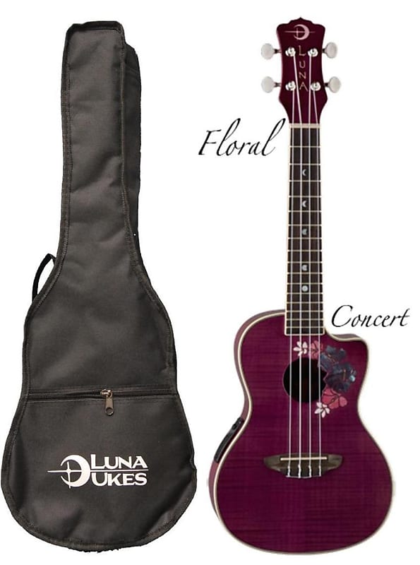 Luna Flora Series Floral Flamed Maple Concert Ukulele, UKE FLO