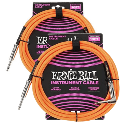 2 pack Ernie Ball 10' Braided Guitar Instrument Cable Straight Angle Orange 6079 for sale