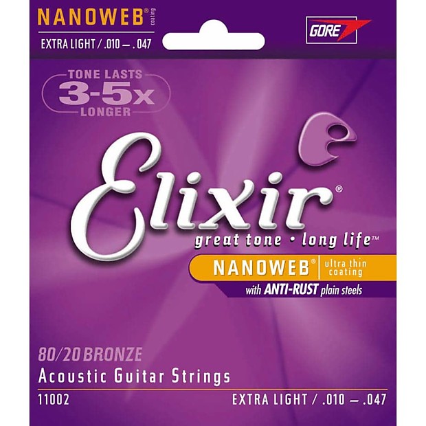 Elixir 11002 Nanoweb 80/20 Bronze Acoustic Guitar Strings - Extra Light (10-47) image 1