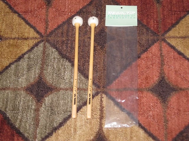 ONE pair new old stock (each felt head has a few small round impressions) Regal Tip 603SG (GOODMAN # 3) TIMPANI MALLETS,General - hard inner core covered w/ 3 layers of felt / rock hard maple handles (Produces good round tone & rhythmical articulation) image 1