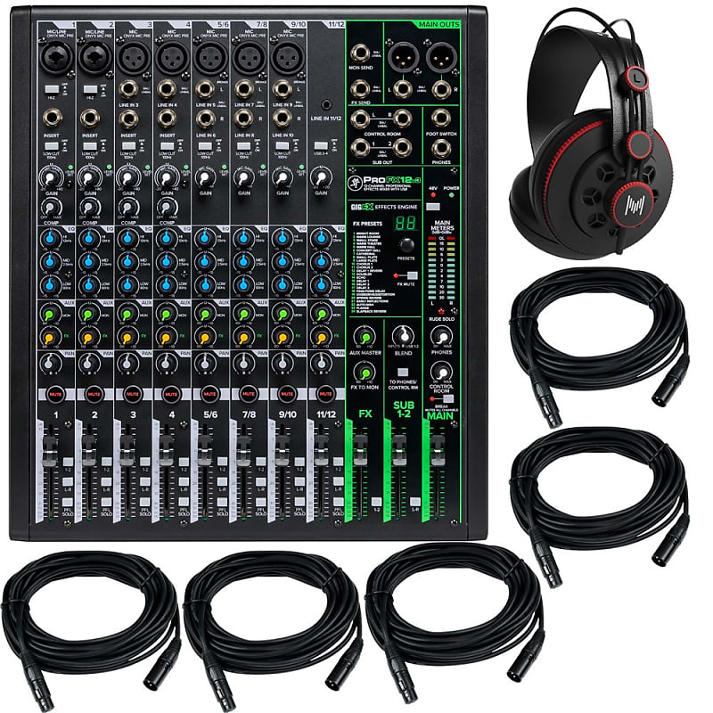 Mackie PROFX12 V3 Mixer + XLR Cables + Headphones image 1