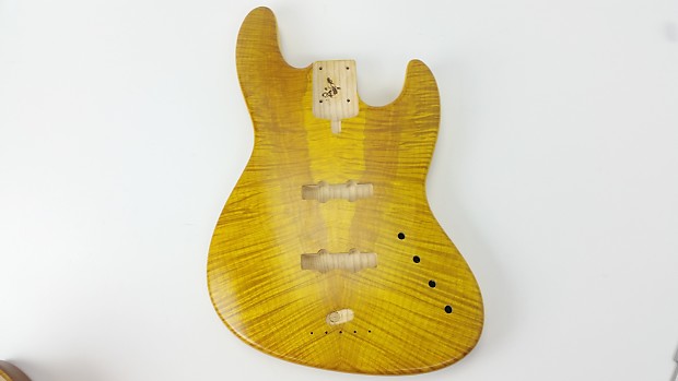 Warmoth Jazz Bass Body Flame Maple on Ash Transparent Yellow
