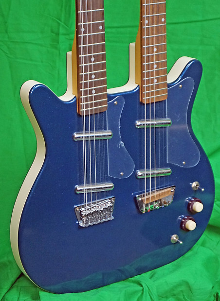 Danelectro double neck 6/12 string Metallic Blue Incl deluxe Fitted Hard  Case