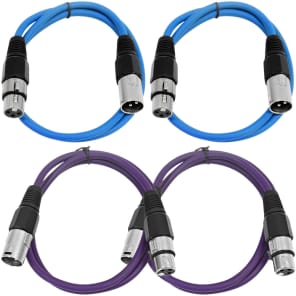 4 Pack of XLR Patch Cables 3 Foot Extension Cords Jumper - Blue and Purple image 2