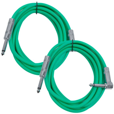 2 Pack - 10' Green Guitar Cable TS 1/4" to Right Angle - Instrument Cord image 1