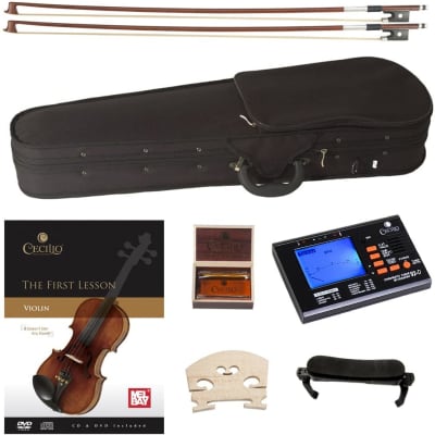 Cecilio CVN-320L Solidwood Ebony Fitted LEFT-HANDED Violin with D'Addario Prelude Strings, Size 4/4 (Full Size) image 7