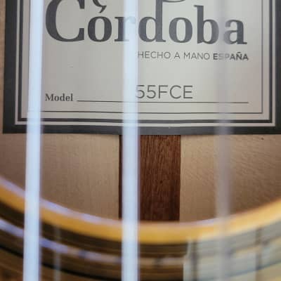 Cordoba 55FCE Spanish Thinbody Gipsy Kings Acoustic Electric Guitar, Honey Amber, HumiCase Hard Shell Case image 16