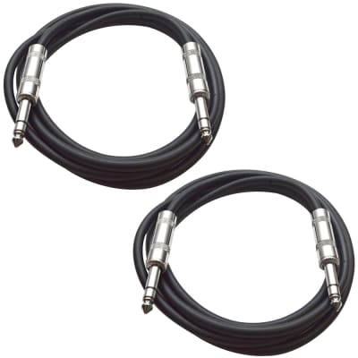 2 Pack of 1/4" TRS Patch Cables 2 Foot Extension Cords Jumper Black and Black image 1