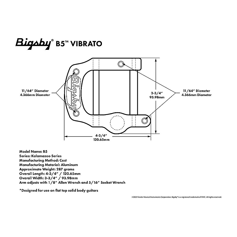 Bigsby B5 Pinless / String Through Vibrato Tremolo Tailpiece (Aluminium)