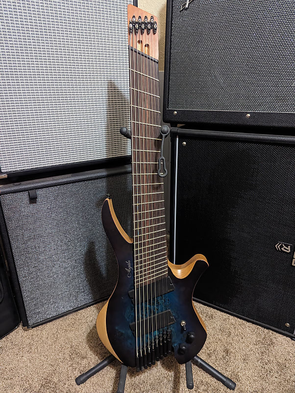 Agile Chiral Parallax 92528 EB EMG SS 9-String Headless Guitar - 2022 - Satin Blue / Purple - with Hard Case image 1