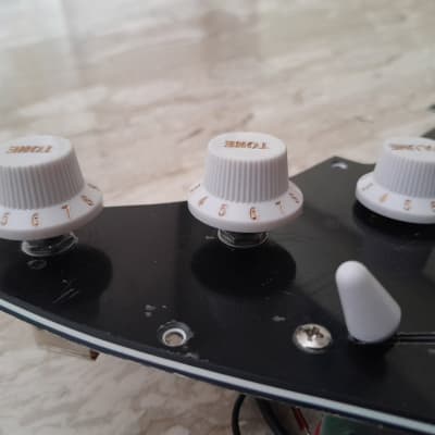 Handmade prewired SSS CERAMIC Strat pickguard with COIL TAP on N&B, volume TR BL and mid PU cutoff switch image 8