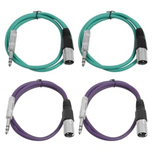 Seismic Audio SATRXL-M2-2GREEN2PURPLE 1/4" TRS Male to XLR Male Patch Cables - 2' (4-Pack)
