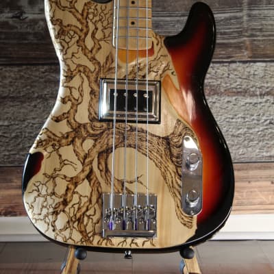 New Custom  4 String Bass  Sunburst/  Pyrography Guitar by Sparka Studios image 14