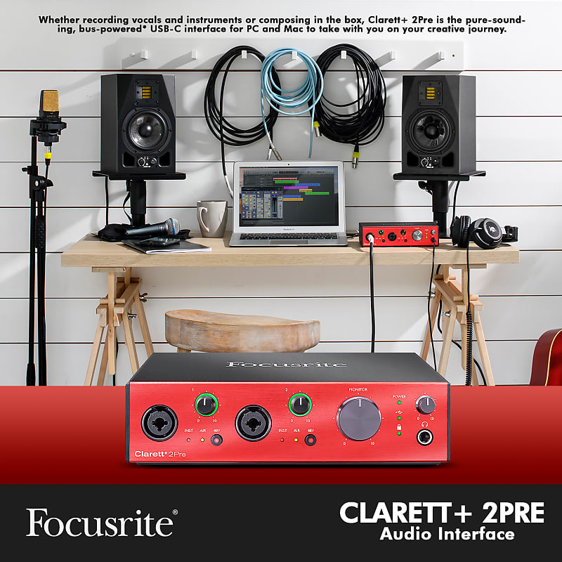 Focusrite Clarett+ 2Pre Audio Interface with 10-in/ 4-out includes