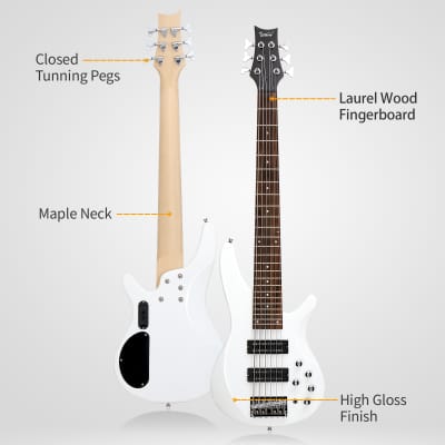 Glarry 44 Inch GIB 6 String H-H Pickup Laurel Wood Fingerboard Electric Bass Guitar with Bag and other Accessories 2020s - White image 12