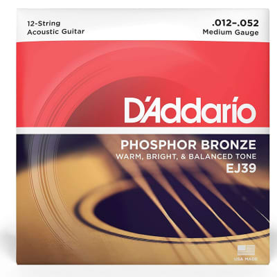 D'Addario EJ39 12-String Phosphor Bronze Acoustic Guitar Strings .012-.053 image 1