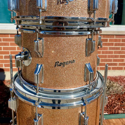 1960s Rogers Holiday Drum Set w/ Snare Pink Champagne Pearl Sparkle 20/12/14/5x14 image 15