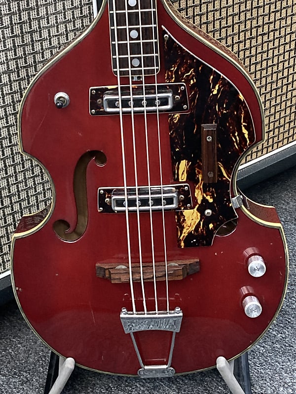 Teisco Crown Violin Bass 60's-70's - Trans Red | Reverb