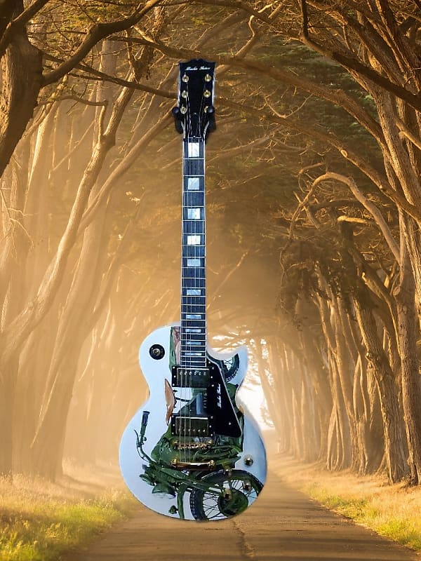 Bracken custom LP Home of the Brave Electric Guitar 2020 - hand oil painting by artist Sergio Gomez image 1