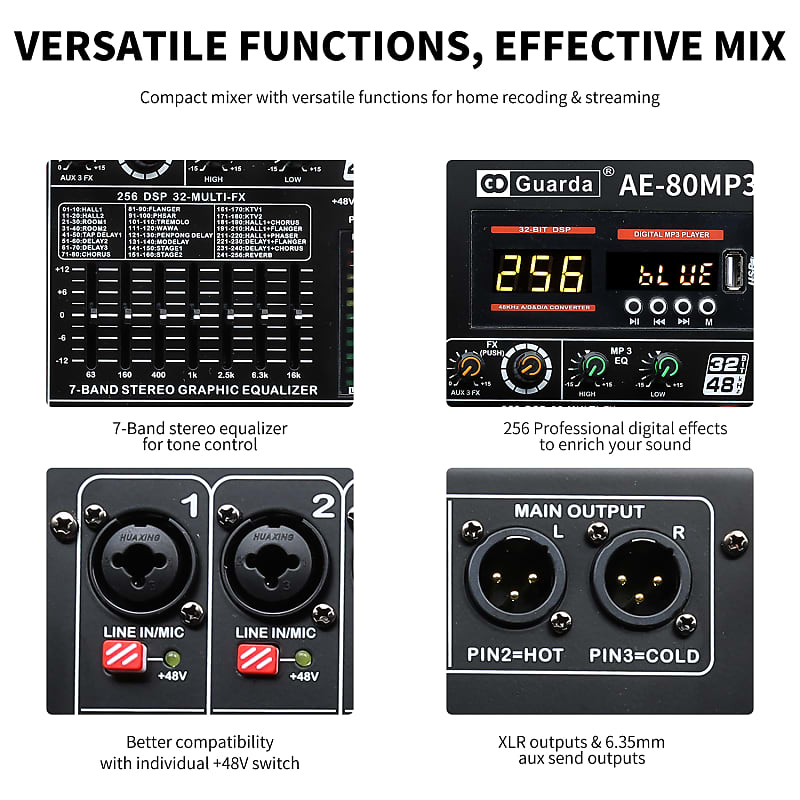 3 channel newest Stereo Sound Mixer w/7 Band EQ