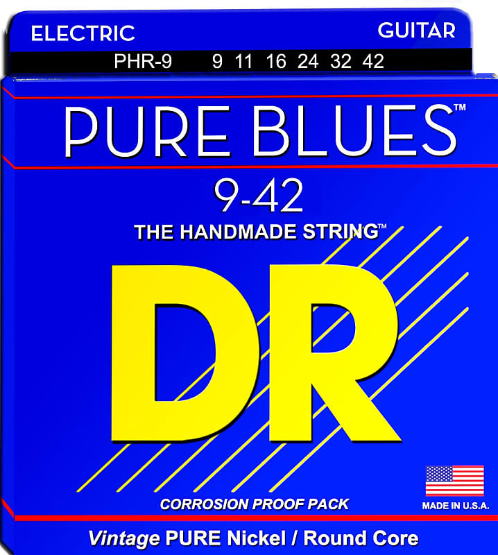 DR PHR-9 Pure Blues Electric Guitar Strings; gauges 9-42 image 1