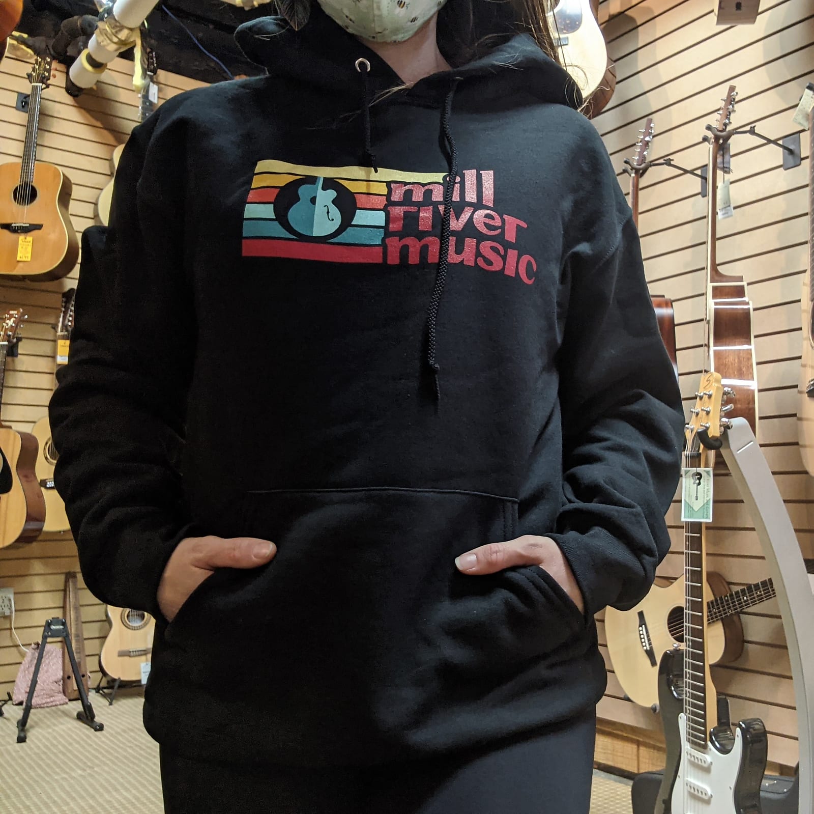 Mill River Music Pullover Hoodie 1st Edition Main Logo Unisex Black Small
