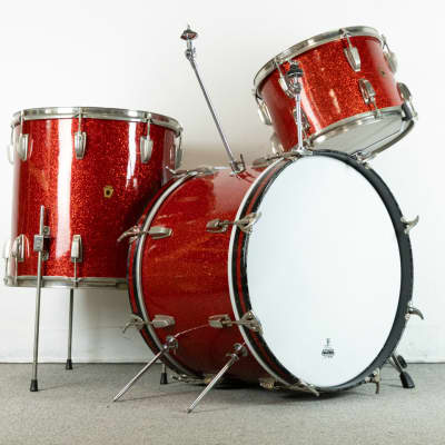 1950s WFL Red Glass Glitter 14x20 9x13 and 16x16 Drum Set image 1