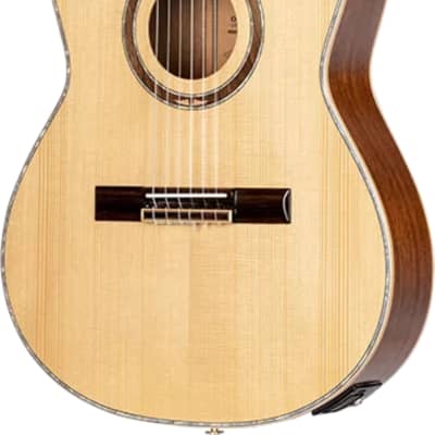 Ortega RCE138-T4 Thinline Acoustic-Electric Classical Guitar, Natural w/ Bag image 2
