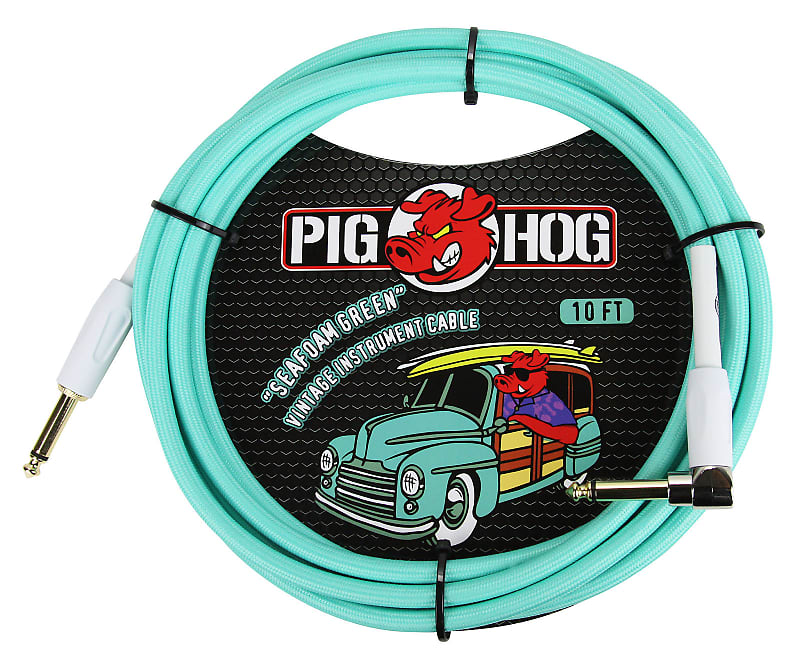 Pig Hog Vintage Series "Seafoam Green" Instrument Cables - 10ft / 1/4" x 1/4" Right Angle image 1