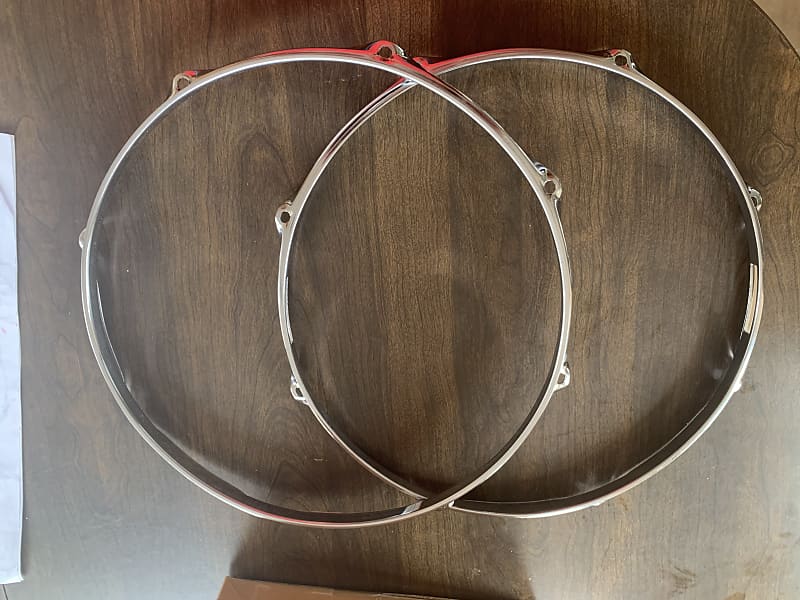 Tama Triple flanged hoops from Rockstar Dx snare drum.   8 lug holes.   1990s - Chrome image 1