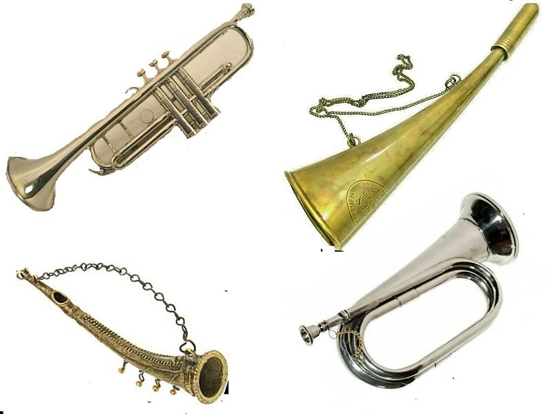 Naad Folk Musical Trumpet Brass Bugle Ranasringa Nickle Bugle Instruments  Combo Set