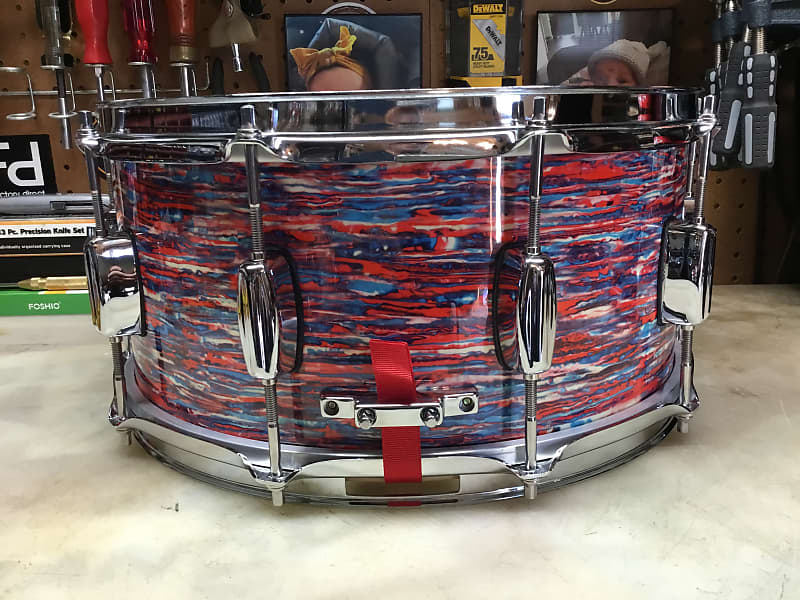 awdrums 6.5”x14” Snare Drum Red Psychedelic Mod “Aged” | Reverb