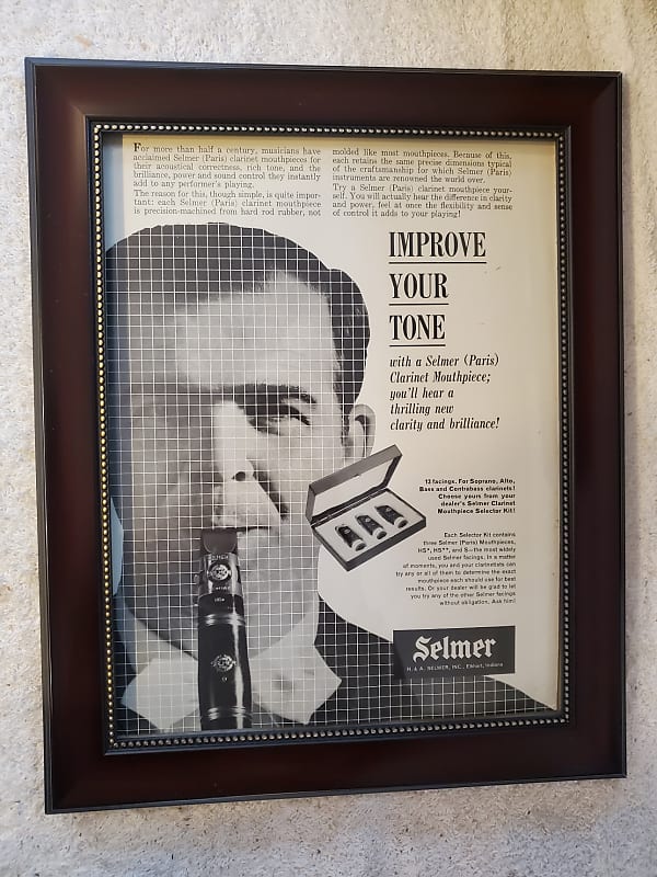 1965 Selmer Horns Promotional Ad Framed Selmer Paris Clarinet Mouthpiece Original image 1