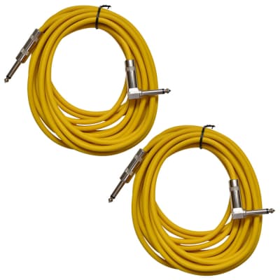 2 Pack of Yellow 20 Foot Right Angle to Straight Guitar Instrument Cables image 1