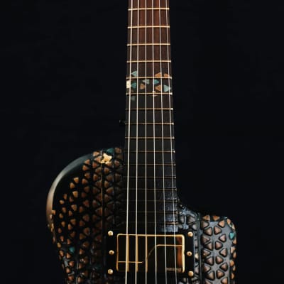 Boutique handmade Honfleur semi-hollow guitar with lacquered eggshell inlays image 4