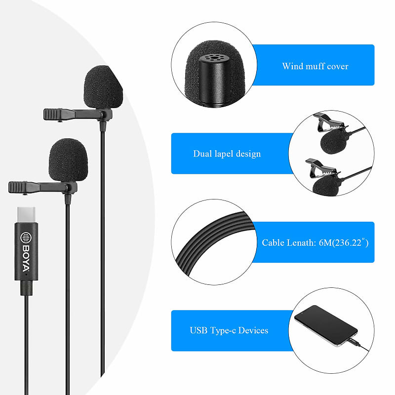 Usb Type-C Lavalier Microphone For Android, Dual Omnidirectional Condenser  Usb-C Clip On Lapel Microphone For , Tiktok, Interview, Livestream, Video  Recording (19.7Ft)