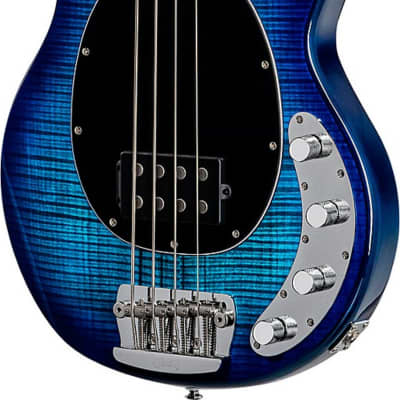 Sterling StingRay RAY34FM Flame Maple 4-String Bass Guitar, Neptune Blue w/ Bag image 8
