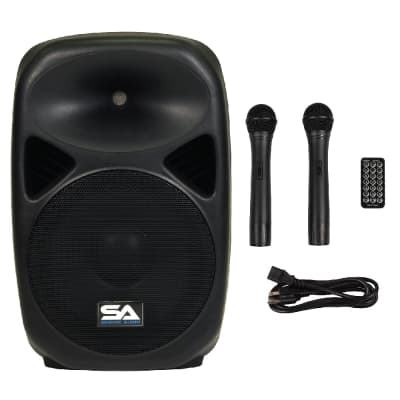 Pair of Powered 12" PA Speakers Rechargeable with 2 Mics Remote Bluetooth image 11