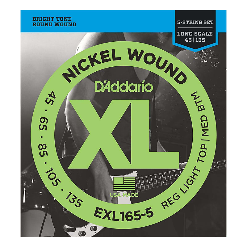 D'Addario EXL165 5-String Nickel Wound Bass Guitar Strings, Custom Light, 45-135 image 1