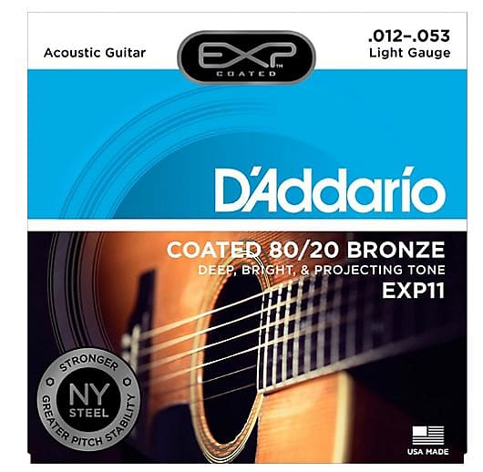 D'Addario EXP11 Coated 80/20 Bronze Light Acoustic Guitar Strings image 1