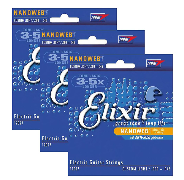 3 Packs of Elixir Nanoweb 12027 Electric Guitar Strings image 1