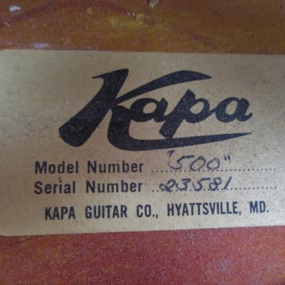 Kapa  Series 500 Guitar, 1960's,  Sunburst, 2 P.U.'s, Clean image 6